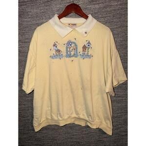 Vintage Morning Sun Sweatshirt Womens Large Yellow Birdhouse Bee Cottagecore